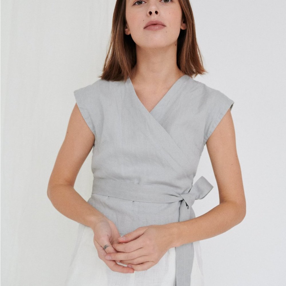 Linen fox Amelia top - Wrap top Sleeveless wrap